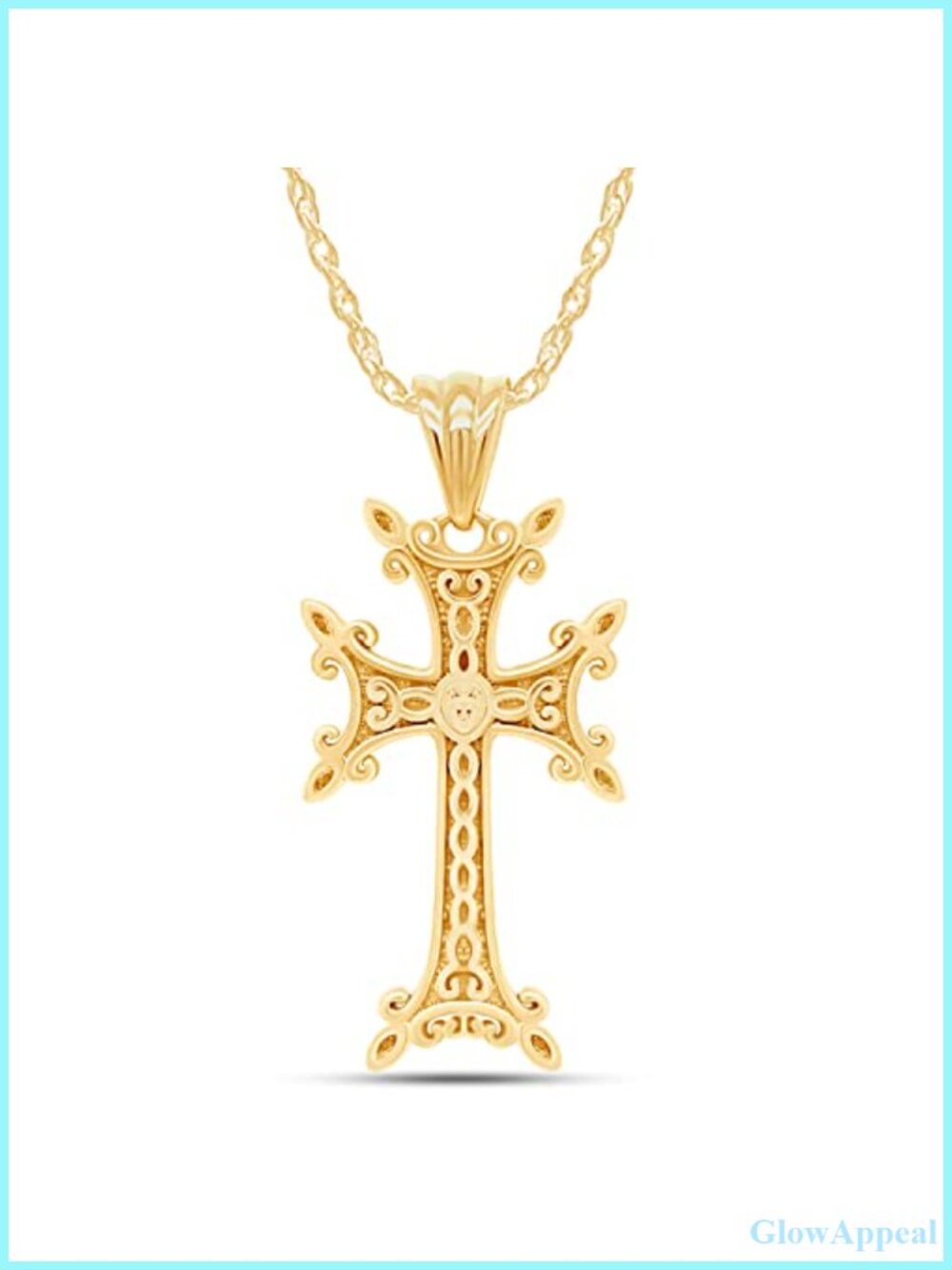 14K Yellow Gold Over 925 Sterling Silver Armenian Cross Pendant Necklace
